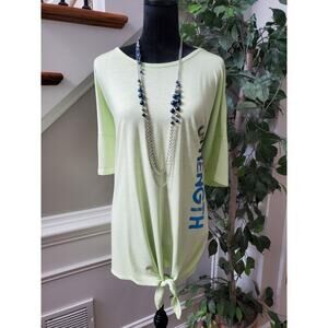Live Well Womens Green Solid Cotton Round Neck 3/4 Sleeve Top Blouse Size 26/28W